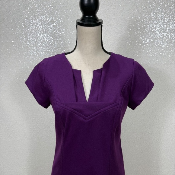 Diane Von Furstenberg Purple Wool Sheath Dress Women’s 6 Cap Sleeve V-Neck - Picture 14 of 15